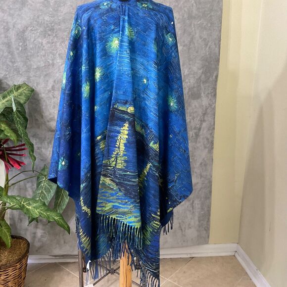 NWT Van Gogh inspired Scarf Shawl Wrap Women’s One size Fashion Apparel Blue - Picture 3 of 9